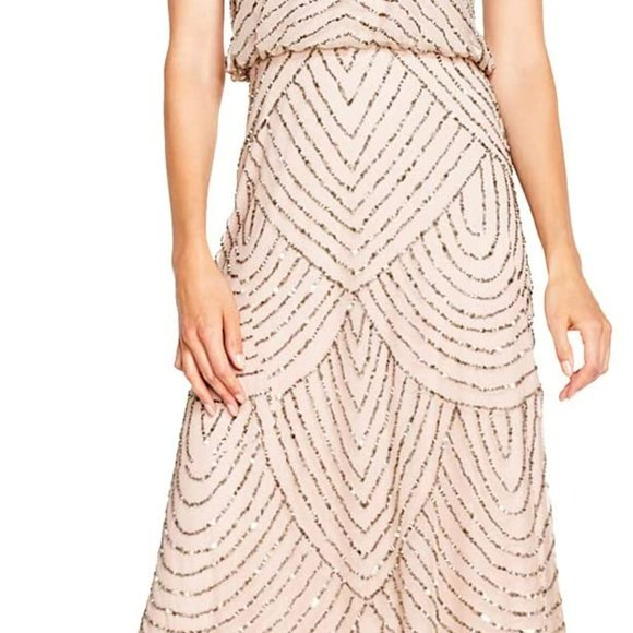 Adrianna Papell Silver Blouson Beaded Gown Dress - Picture 3 of 3